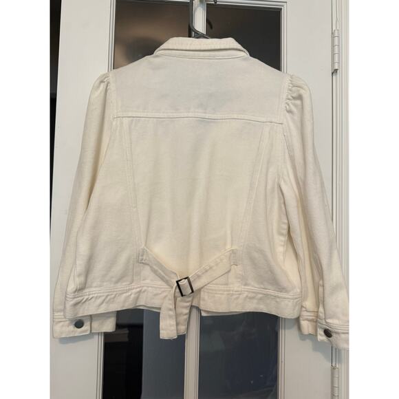 Savanna Jane white puff shoulder 3/4 sleeve denim jacket  small NWT - Picture 10 of 10